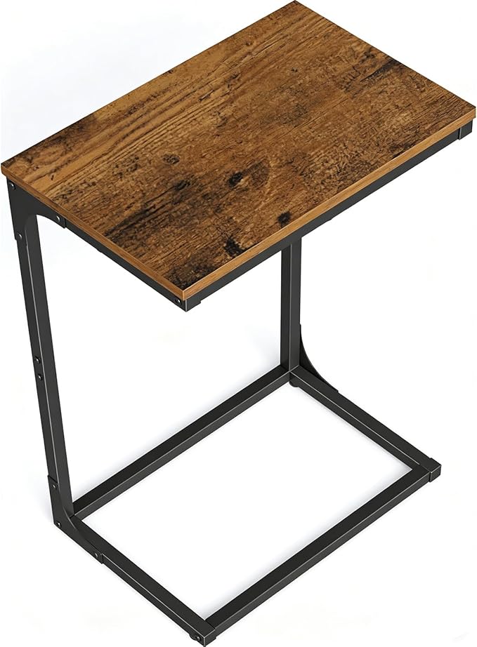 Simple Trending C Shaped End Table, Small Side Table, TV Trays for Couch, Sofa Table for Living Room, Bedside, Rustic Brown