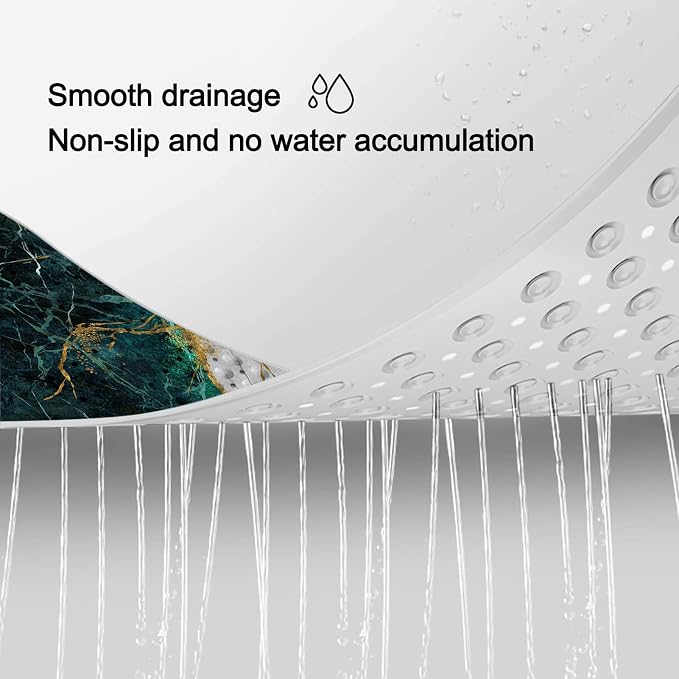 LNOND Marble Bath Tub Mat Non Slip, Extra Long 40 X 16 Inch Anti Slip Mat for Bathtub, Green and Gold Marble Shower Mat with Drain Holes and Suction Cups, Machine Washable