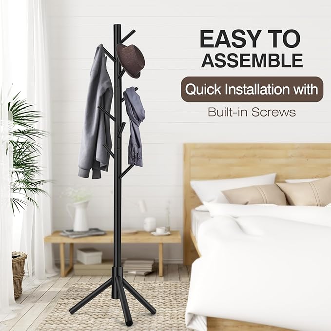 WANGMUXIA 2 PCS Coat Rack, Freestanding Coat Rack with 8 Hooks and 3 Adjustable Size Tree Coat Racks for Bedroom, Hallway, Entrance, Office, for Hats, Coats, Scarves, Handbags