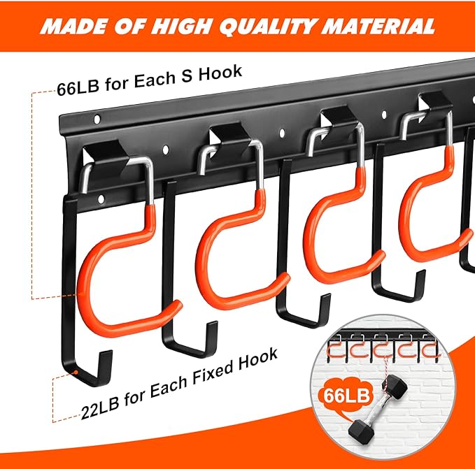 TVKB 68'' All Metal Garden Tool Organizer Adjustable Garage Tool Organizer Wall Mount Garage Organizers and Storage with Heavy Duty Hooks Tool Hangers for Garage Wall, Shed, Garden