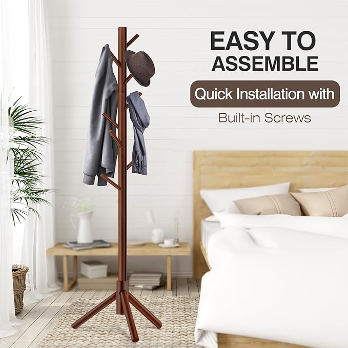 WANGMUXIA 2 PCS Coat Rack, Freestanding Coat Rack with 8 Hooks and 3 Adjustable Size Tree Coat Racks for Bedroom, Hallway, Entrance, Office, for Hats, Coats, Scarves, Handbags