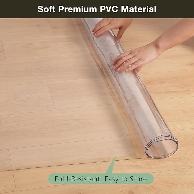 Crystal Clear Floor Mat 8×12ft, Upgraded Easy Flat Waterproof Vinyl Rug Cover, Large Stain-Resistant Plastic Area Rug Floor Protector for Kitchen, Dining Room, or High-Traffic Areas