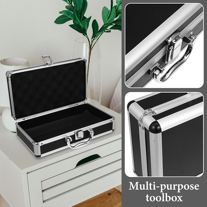 ERINGOGO Lockable Portable Aluminum Tool Case with Large Capacity Multifunctional Carrying Toolbox for Hardware Jewelry Makeup and Medicine Storage Compact 11.8 X 6.7 X 3.7 Inches