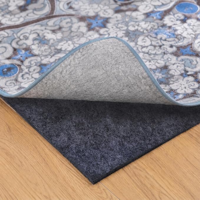 Non Slip Rug Pad 3x5 Ft, 1/8 Inch Thin Felt & Rubber Backing, Non Skid Rug Gripper for Hardwood Floors, Anti-Slip Carpet Pad for Area Rugs, Floor Protection, Moisture Resistant & Easy Trim