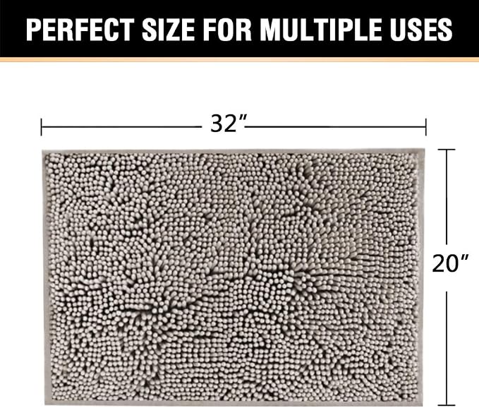 H.VERSAILTEX Chenille Bath Rug Non-Slip Bathroom Rug Shag Shower Mat Machine-Washable Bath Mat with Water Absorbent Soft Microfibers, 20" W x 32" L, Dark Grey