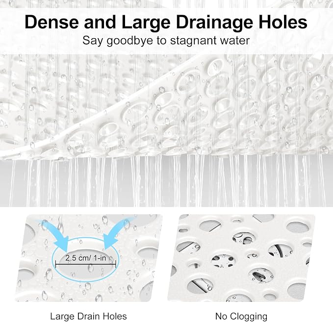 Bathtub Mat and Shower Mat Non Slip: 30 x 17 inch Soft TPE Bath Tub Mat with Suction Cups and Drain Holes, Anti Slip Shower Mats for Inside Shower, Machine Washable, Easy to Dry&Cut