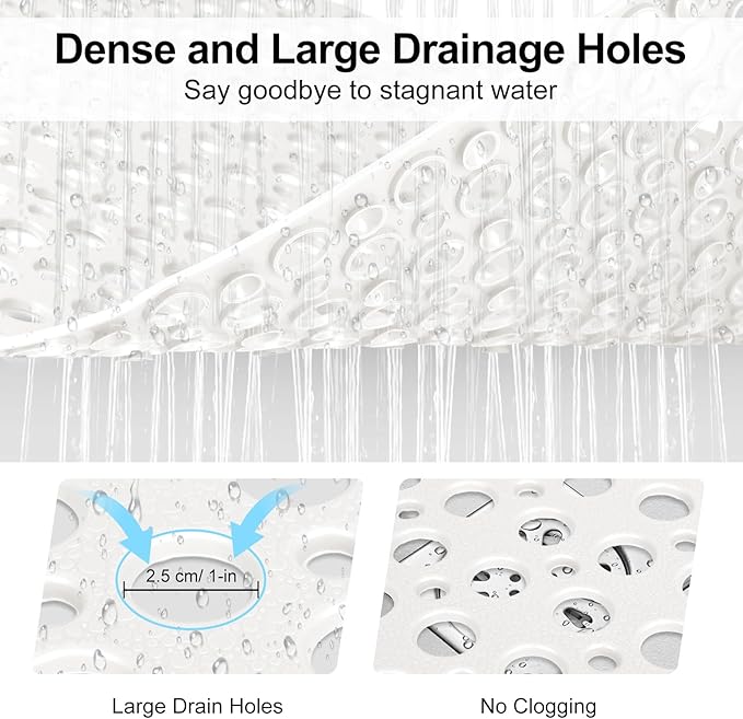 Non Slip Shower Mat with Suction Cups, 23.6x35.4 Inch Quick Drain TPE Anti Slip Shower Mats for Inside Shower, Large Bath Mat for Shower Soft on Feet, Easy to Dry&Cut Machine Washable