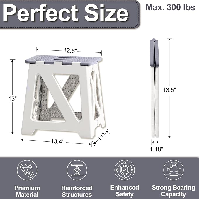Shower Stool for Shaving Legs, 1 Pack Foot Rest Folding Stool Step to Shave Legs Shaving for Inside Shower Foldable Small Waterproof Plastic Corner Gray White