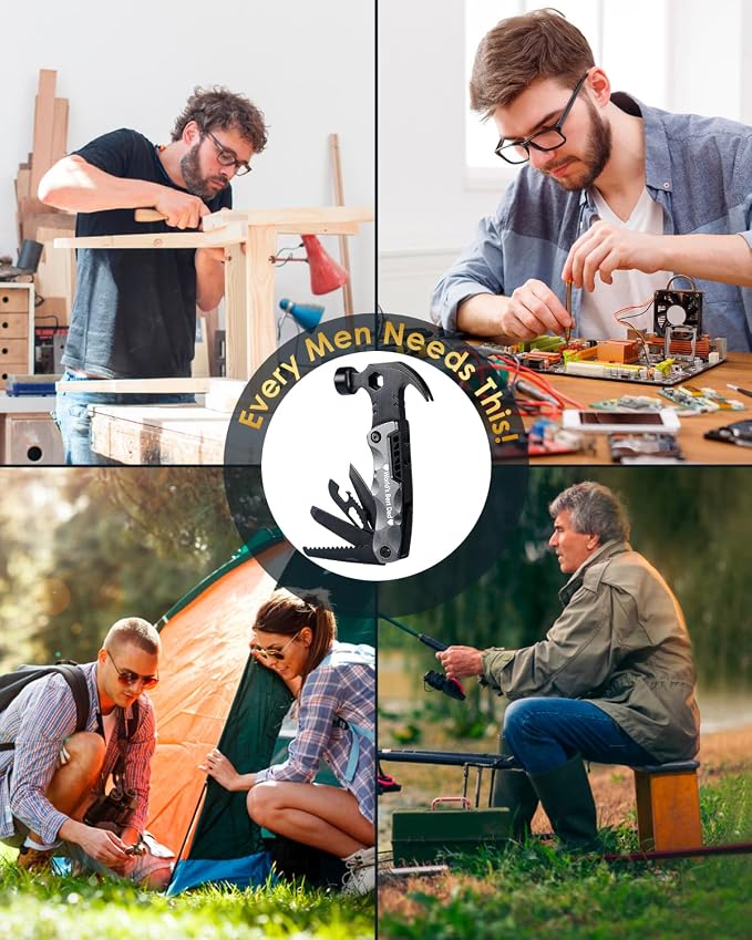 Fathers Day Dad Gifts from Daughter Son Wife, 13-in-1 Hammer Multitool, Cool Camping Accessories & Survival Tools, Unique Birthday Present Ideas Gifts for Men, Husband, Grandpa, Step Dad, Him