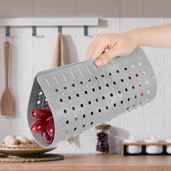 WILLKOMMEN Kitchen Sink Mat, 12" x 10" Rectangular Sink Protector Pad, Fast-Draining Grid Design Liner, Dish Drying Mat 2 Pack Grey
