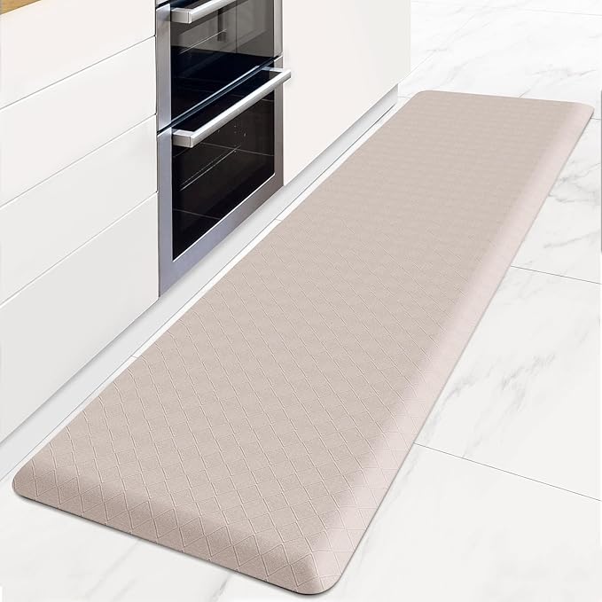 HappyTrends Kitchen Floor Mat - 4/5 Inch Thick Anti-Fatigue Kitchen Rug,Waterproof Non-Slip Kitchen Mats and Rugs Heavy Duty Ergonomic Comfort Rug for Kitchen,Office,Sink,Laundry,(22"x72", Khaki)