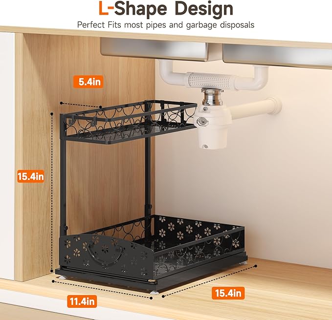 Sevenblue 2 Packs Under Sink Organizer, Height Adjustable 2 Tier Under Kitchen Sink Organizer, Multi-Purpose Storage Shelf for Kitchen Bathroom Cabinet (Metal, Extra Large)