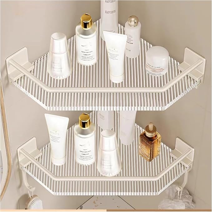EVERZONE 2 Pack Acrylic Corner Shower Shelves with 2 Hooks, Shower Corner Caddy for Bathroom,Kitchen & Balcony, Floating Shower Wall Shelf Bath Basket Rack Heavy Duty (Grey,Acrylic)