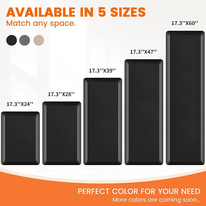 4/5 Inch Thicker Kitchen Mats for Floor Non-Slip Anti Fatigue Comfort Mat Waterproof Kitchen Rug for Sink, Office,Home Stain Resistant Standing Desk Rugs-17.3"x 60", Black