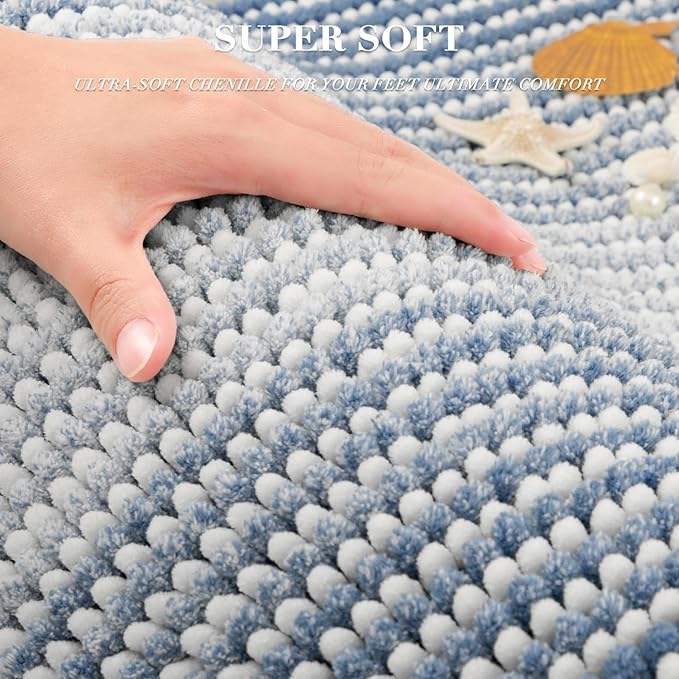 BSICPRO Bathroom Rugs and Mats Sets, 2 Piece Thick Absorbent Chenille Bath Mat Rug Set Non Slip, Soft Shaggy Bath Room Floor Mats for Bathroom, Machine Washable (Fog Blue, 20" x 47" Plus 20" x 32")