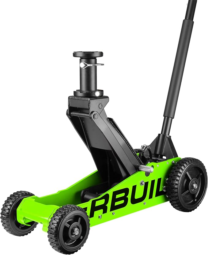 Powerbuilt 2.5 Ton Big Wheel Off Road Jack, Vehicle Lift for Trucks, SUVs, ATVs Offroad Vehicles, Oversized Wheels for Rugged Terrain, 5000 LB Capacity, Green 620624ECE