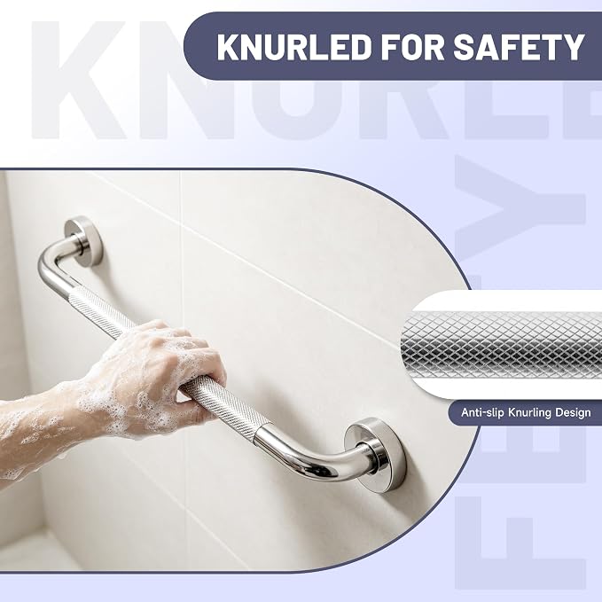 32 Inch Shower Grab Bar, Chrome Anti Slip Safety Bars, 304 Stainless Steel Bathroom Handrail, Handicap Grab Bars for Wall, Shower Grip Handle for Seniors Elderly Injury Assist Bath (1.25" Dia)
