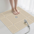 Yolife Square Shower Mat, 27" x 27" Large Shower Mat with Drain Hole in Middle, Soft TPE Non Slip Shower Mats for Inside Shower with Suction Cups, Anti Slip Washable Shower Floor Mat, Brown