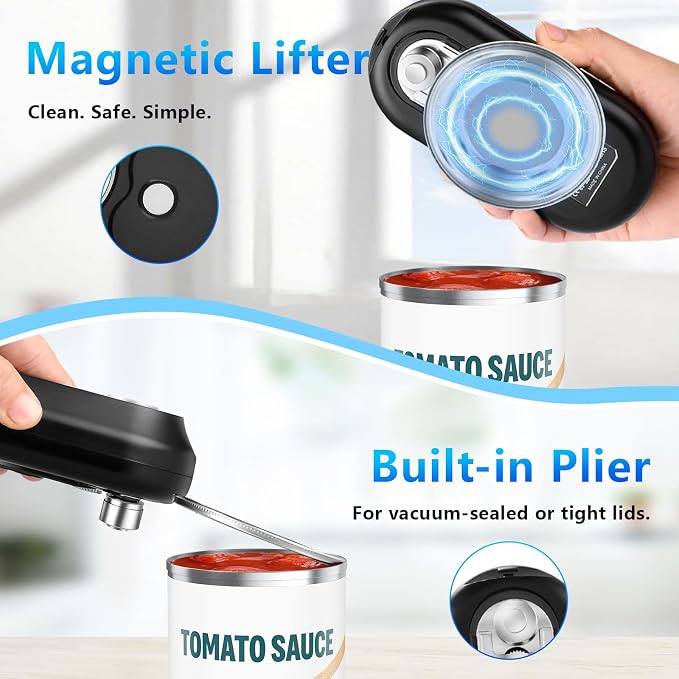 SAKAMOSH Electric Can Opener for Seniors Auto Stop, Hands Free Rechargeable Can Openers with Smooth Edge, One Touch Operation, Automatic Opener for Kitchen, Ideal Choice for Mom, Elderly