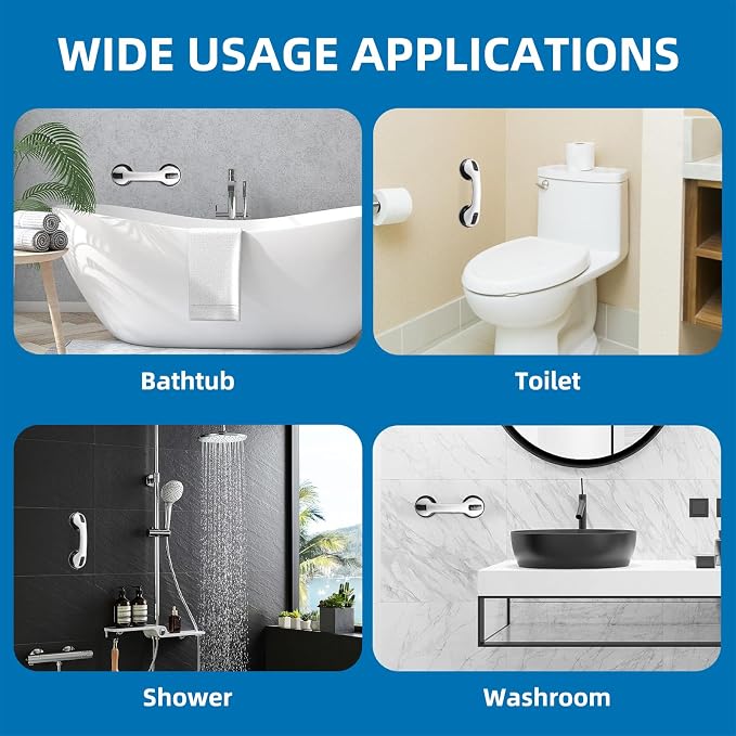 Grab Bars for Bathtubs and Showers, Zynuhmo 2 Pack 12 Inch Strong Suction Safety Bathroom Grab Bars for Shower Chair, Handicap Injury Elderly Senior Pregnant Assist Support Shower Handle(White/Black)