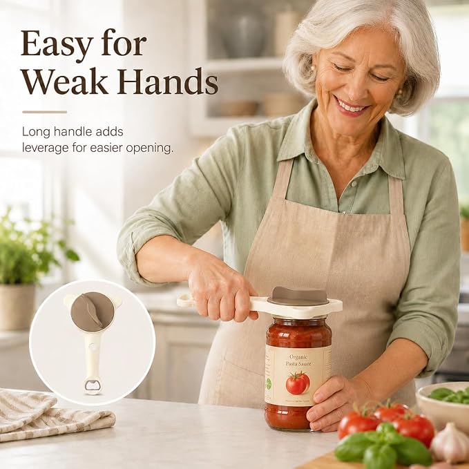 New 4-in-1 Retractable Jar & Bottle Opener, Adjustable Stainless Steel Lid Remover with Non-Slip Grip for Seniors,Multi-Functional Jar Opener with Ergonomic Handle for Kitchen Jars Cans Bottles(Brown)