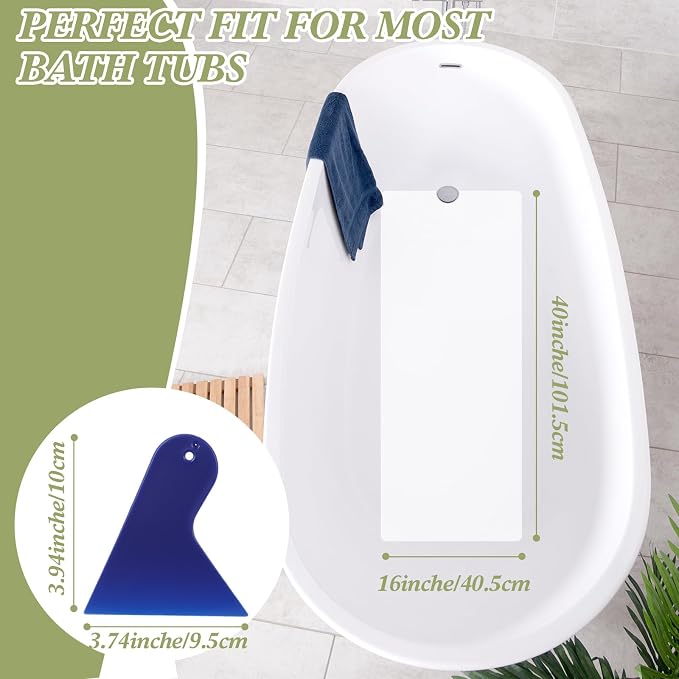 Colingmill 16" x 40" Non Slip Bathtub Mat for Tub Peel and Stick Adhesive Vinyl Anti Slip Non Skid Safety White Bath Mat Sticker with Drain Cut Out for Shower Floor Boat Wet Areas