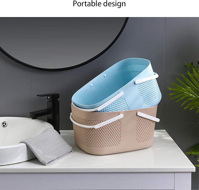 Shower Caddy Basket, Portable Large Capacity Thickened Plastic Organizer Storage Tote with Handles Drainage Toiletry Bag Bin for Bathroom, College Dorm Room Essentials, Kitchen, Camp, Gym, Khakis