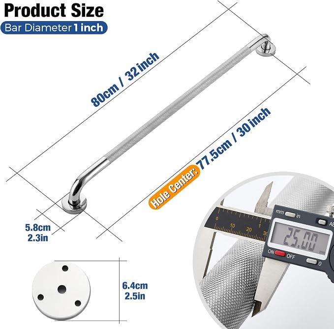 Grab Bars for Shower 2 Pack 32-Inch, Stainless Steel Anti-Slip Safety Shower Handle for Elderly Bathroom Wall Support Handicap Handicap Grab Bars for Seniors, Polished Nickel