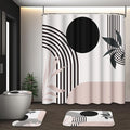 Boho Mid Century Shower Curtain Set with Toilet Lid Cover and Non-Slip Rugs, Abstract Pink Black 4 Pcs Modern Minimalist Shower Curtain for Bathroom Set with 12 Hooks