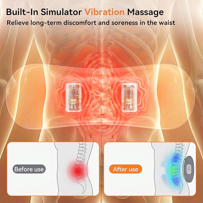 Yunari 3-in-1 Wireless Back Massager, Dual Airbag Decompression Lumbar Support Pillow with Adjustable Heat, Vibration & Traction, Ergonomic Support for Lower Back Pain Relief, Home Office Travel Car