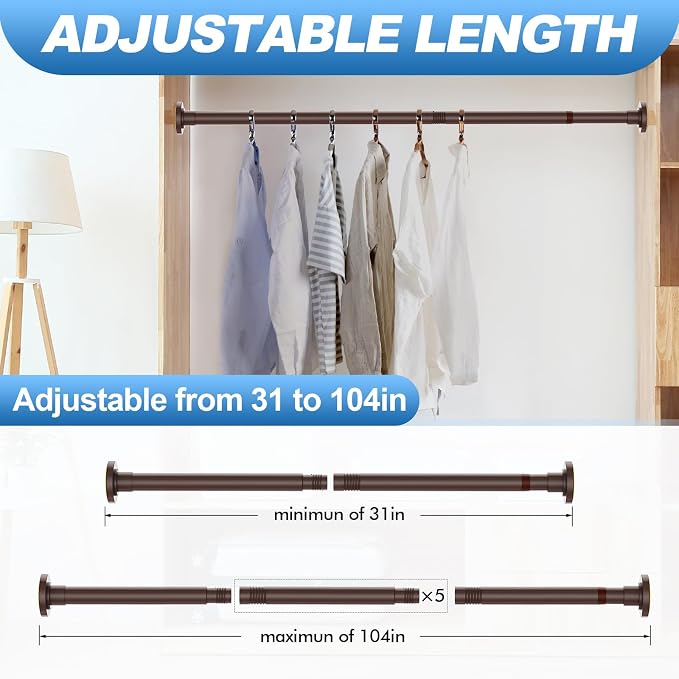 CorkLatta Bronze Shower Curtain Rod 31 to 104 Inch,1 Inch Diameter Adjustable Spring Tension Curtain Rod No Drilling Stainless Steel Telescoping Rod,No Rust