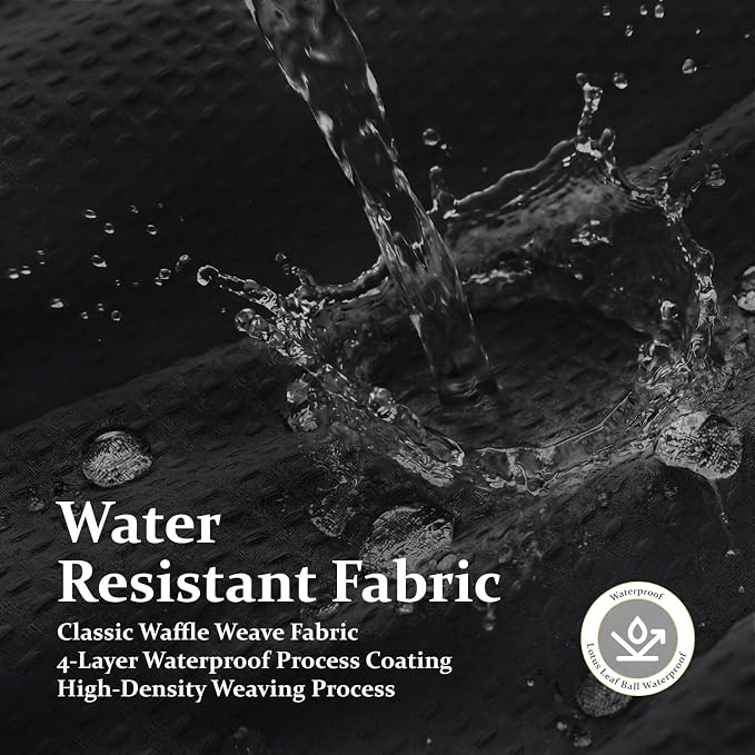 Dynamene Black Fabric Shower Curtain, Waffle Weave Heavy Duty Thick Fabric Shower Curtains for Bathroom, 256GSM Weighted Hotel Luxury Cloth Shower Curtain Set with 12 Plastic Hooks, 72Wx72H, Black