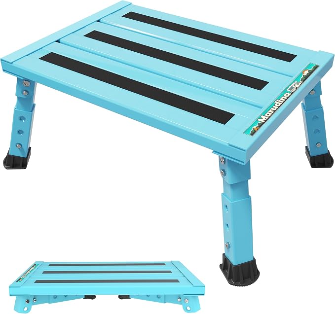 Marudina Large Platform RV Steps, 3-Level Adjustable Height Aluminum Folding Step Stool, Light Folding Anti-skidding RV Step, Supports Up to 1,000 lb (17.5" X 13.5" Large Platform)