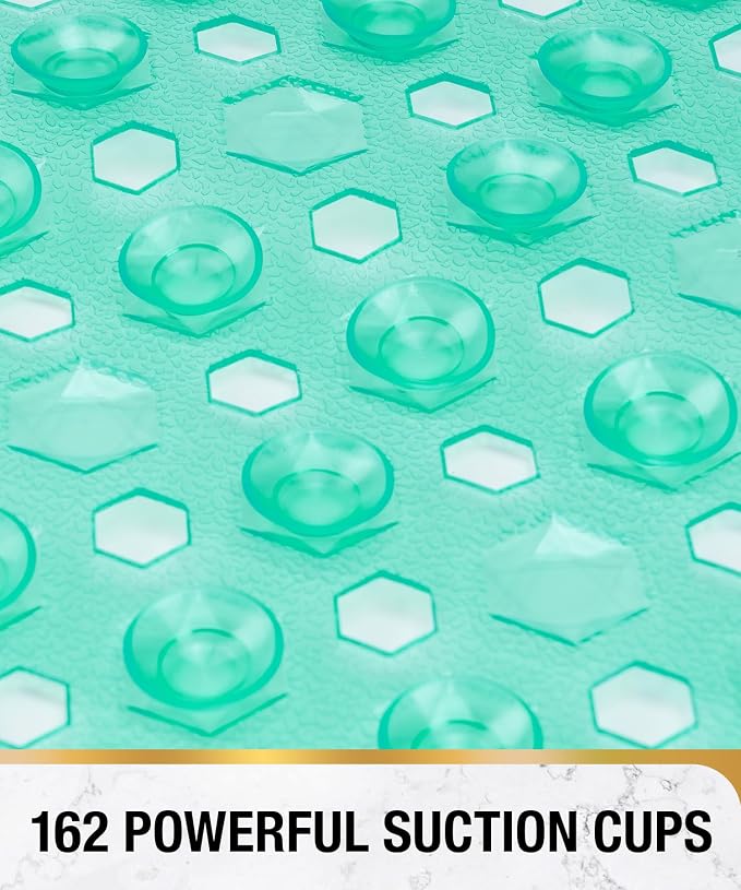 HITSLAM Shower Mat Anti Slip, Square Bath Mat for Tub Non Slip with Suction Cups and Drain Holes, 21x21 Inch Bathroom Shower Stall Floor Mat, Machine Washable, Soft on Feet, Green
