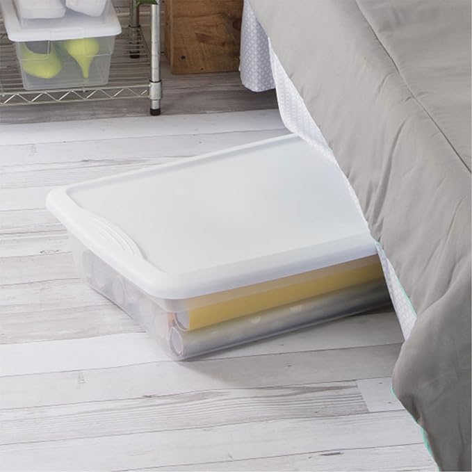 Sterilite 12-Pack 41 Quart Storage Box, Stackable Clear Plastic Bins with Snap-On Lids - Heavy-Duty Organizing Containers for Closet, Bathroom, and Office