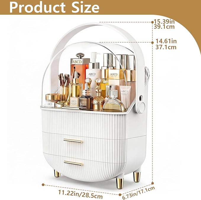 Makeup Organizer Skincare Organizers - Cosmetic Display Cases with Transparent Cover, SkinCare Organizers for Bathroom Countertop, Bedroom Vanity Desk, Lipstick Organizer, White