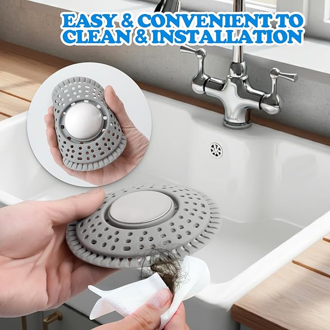 zaa Shower Drain Hair Catcher - Drain Protector & Shower Drain Cover for Regular Floor Drains of Shower Room, Bathroom, Upgraded 2Pack Premium Silicone & 304 Stainless Steel, Gray