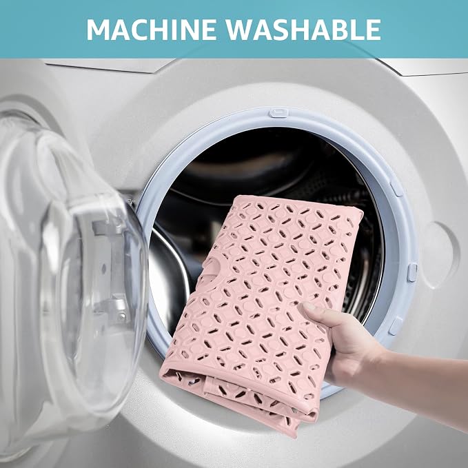 OTHWAY Square Shower Mat, 27"x 27" Extra Large Shower Mats for Inside Shower, TPE Anti Slip Shower mat with Suction Cups Drain Holes, Machine Washable Shower Floor Mat (Light Pink)