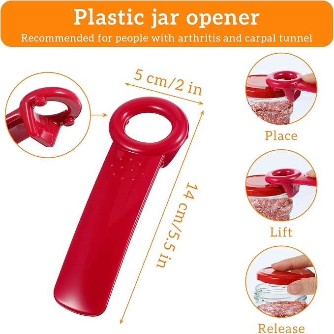 2 PACK Jar Opener, Easy Grip Jar Opener Gripper, Jar Key for Seniors, Arthritis, Carpal Tunnel Sufferers, Durable Plastic Jar Lid Opener（Orange/Rose Red）