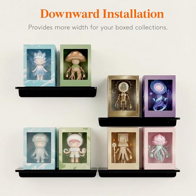 Lifewit Floating Shelves for Wall, Acrylic Display Shelf Wall Mounted for Figure, Car, Art, Book, 14" Perfume Organizer for Bathroom, Bedroom, Living Room, Nursery, Home Decor, Black, 10 Pack