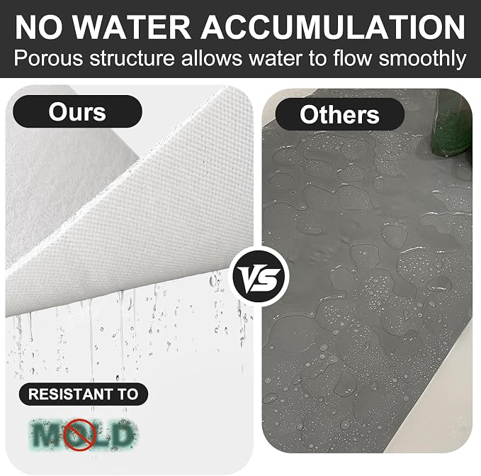 Extra Large Square Shower Mat for Inside Shower, 24 x 24 Inch Shower Floor Mat with Center Drain Hole, Designed for Walk-in Showers, Non-Slip Loofah Mat with Wide Coverage for Stable Standing