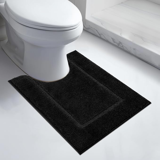 anllugs Bathroom Rugs U-Shaped 20" x 24", Non-Slip Extra Soft Absorbent Bath Rugs, Machine Washable Quick Dry Bath Mats for Toilet Base, Black