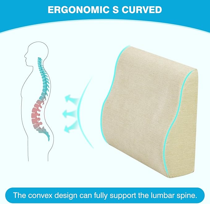 Back Support Pillow for Recliner Dual Layer Lumbar Support Pillow with Gel Memory Foam Ergonomic Orthopedic Lumbar Cushions for Elderly Lower Back Pain Relief Washable Cover Khaki