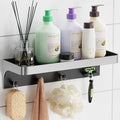 Shower Caddy Adhesive, Shower Shelve for Inside Shower, Bathroom Organizers and Storage for Accessories Holder, Rustproof Bathroom Wall Shower Rack Organize with 5 Hooks, No-drill, Silver