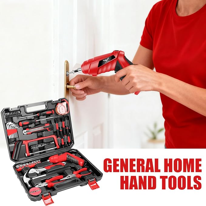 Tool Set with 3.6V USB Electric Screwdriver, Portable Tool Set with Storage Case, Complete Hand Tools for Apartment, Office & Daily DIY Repairs, for Men & Women