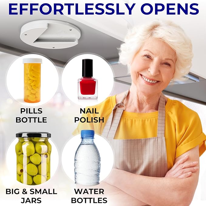 Under Cabinet Lid Jar Opener - for Weak Hands and Seniors with Arthritis - Heavy Duty, Allows to Easily Unscrew Any-Size Lid - Effortless Bottle & Can Opener for your Kitchen