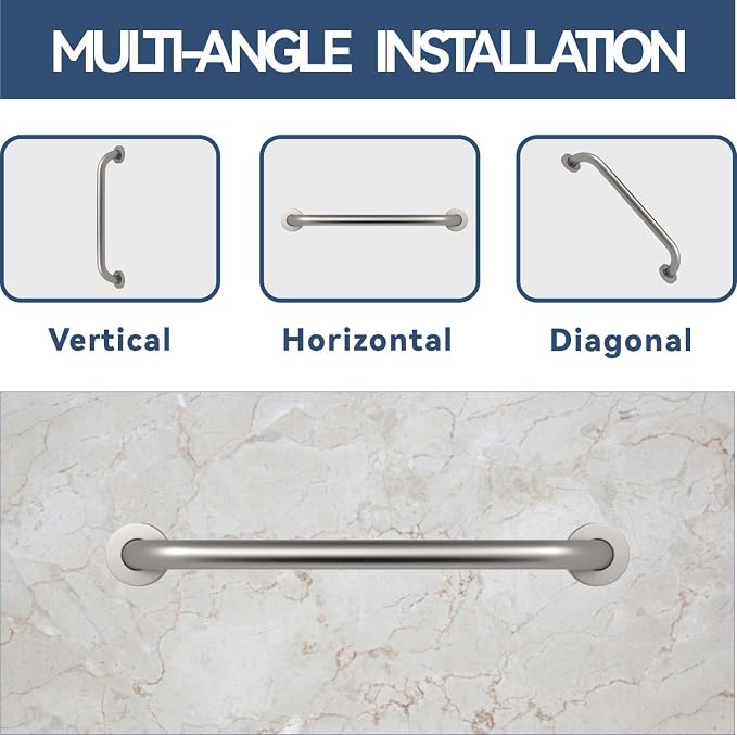 ELLO&ALLO Brushed Nickel Bathroom Shower Grab Bar, Home Care Bath Handrail (12 Inch)