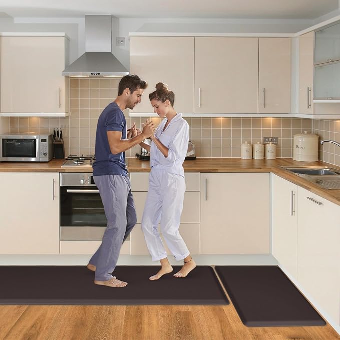 HappyTrends 2 PCS Kitchen Mat Cushioned Anti-Fatigue Floor Mat, Heavy Duty Ergonomic Comfort Foam Standing Mat, 20"x30"+20"x60",Chocolate