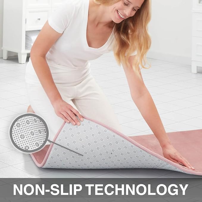 Memory Foam Bath Mat Non Slip Absorbent Super Cozy Velvet Bathroom Rug Carpet (60 inches X 17 inches, Mauve)