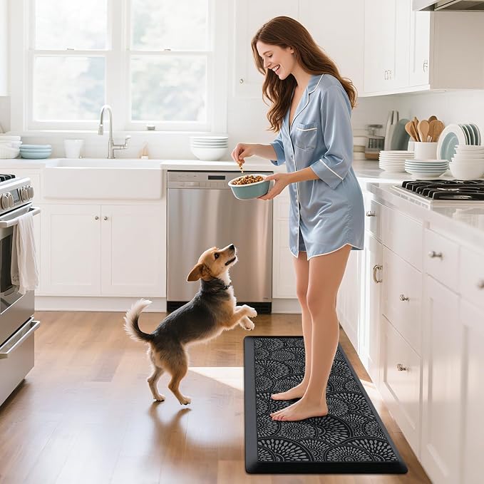 Mattitude 4/5 Inch Kitchen Mat, 17.3x39in Heavy Duty Ergonomic Comfort Foam Standing Desk Mat, Waterproof Non-Slip Standing Mats and Rugs for Kitchen, Office, Black